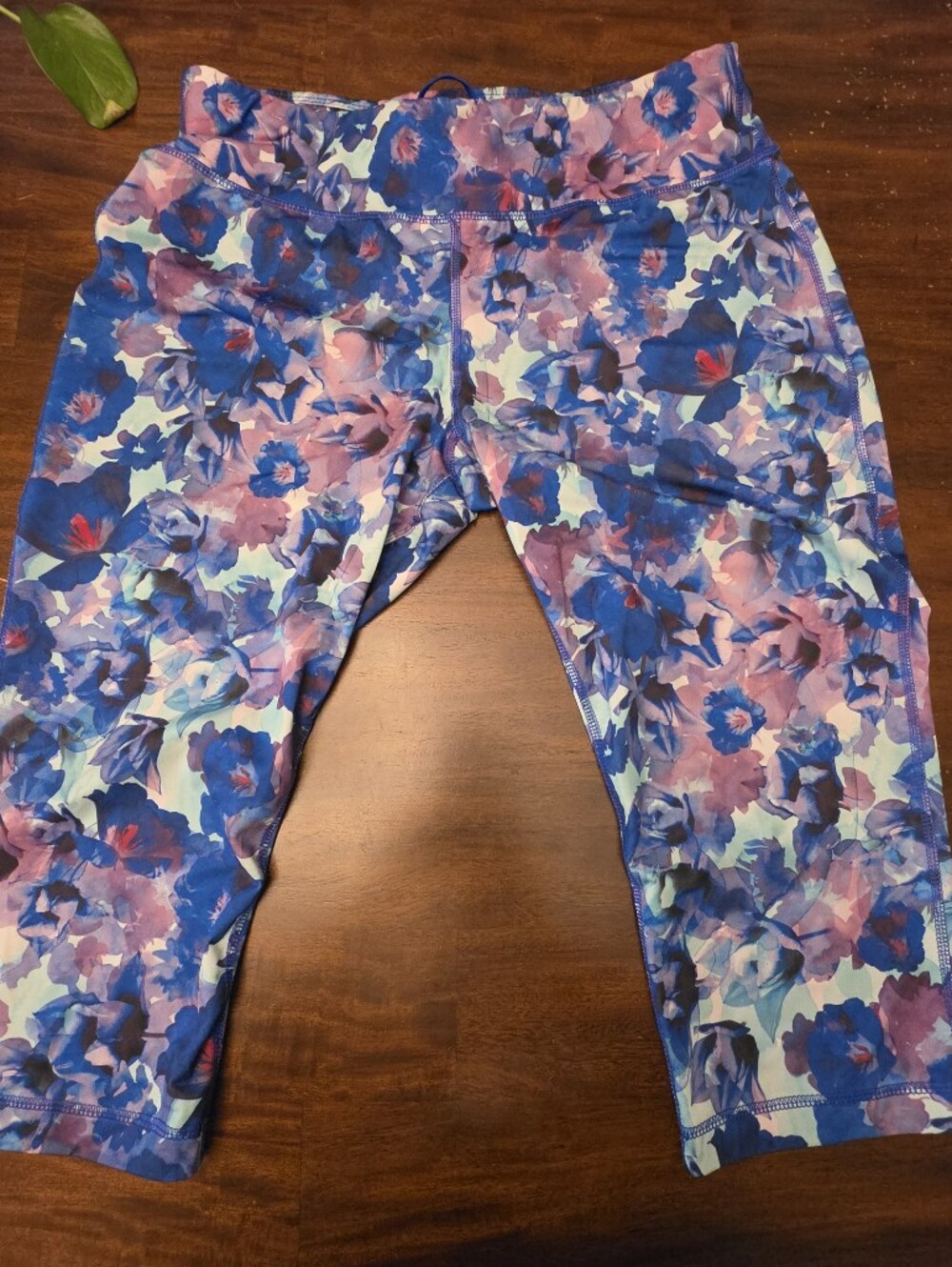 Danskin Now Watercolor Floral Capri Leggings Drawstring Activewear